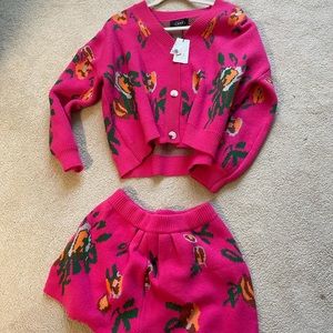 New unworn Cider pink flower cardigan (S) and shorts (M) set for adult woman